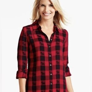 Talbots buffalo plaid scottie dog Red and Black Checkered Button Down Shirt